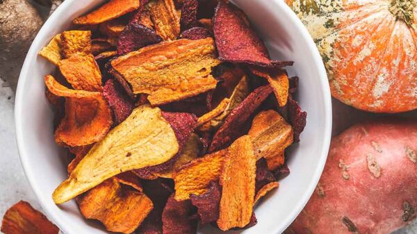Home made sweet potato chips for healthy travel snacks