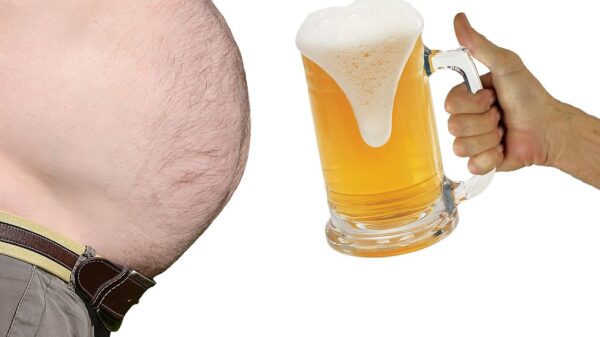 big stomach and a mug of beer