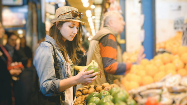 young woman in a marketplace